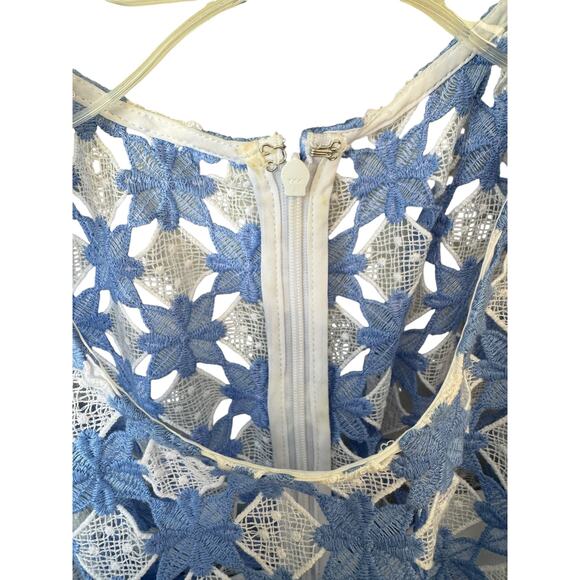 SHOSHANNA Rachel Ruffle Lace Midi Dress Size 12 Blue & White Wedding Guest - Picture 5 of 14